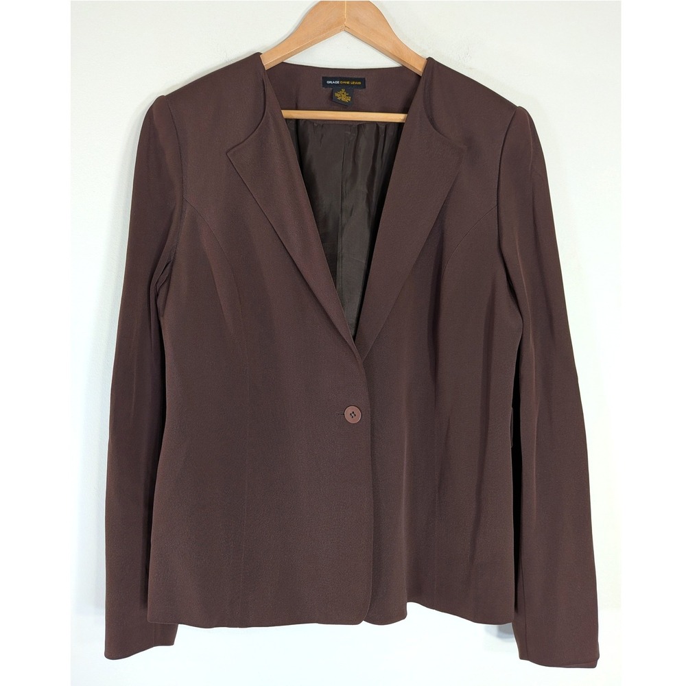 Grace Dane Lewis Brown Blazer; Silk Single Button Professional